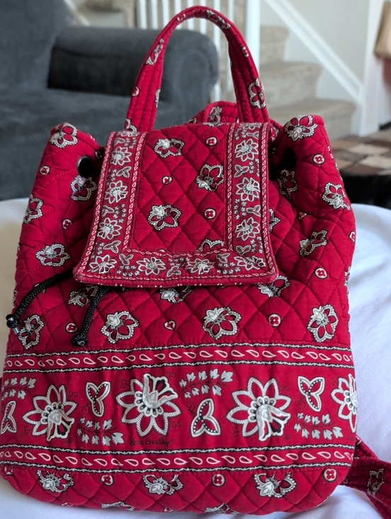 Vera Bradley Handbags - Vera Bradley Red Quilted Floral Drawstring Backpack